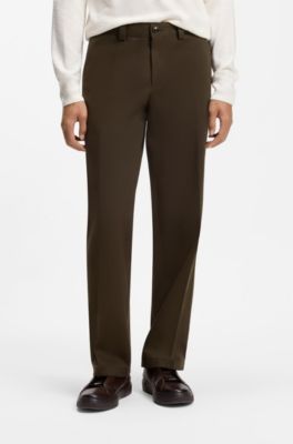 Regular-fit trousers in Italian cotton-cashmere, Khaki
