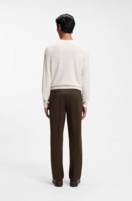 Pantaloni regular fit in cotone-cashmere italiano, Kaki