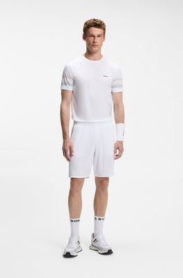 Active slim-fit T-shirt with sleeve stripes, White