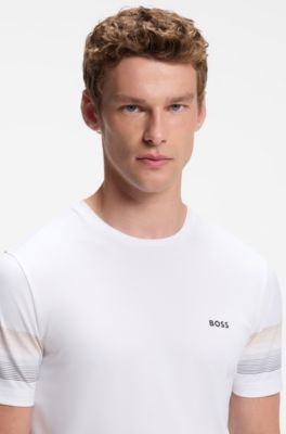 Active slim-fit T-shirt with sleeve stripes, White
