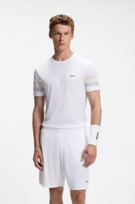 Active T-shirt slim fit dinamica con righe sulle maniche, Bianco