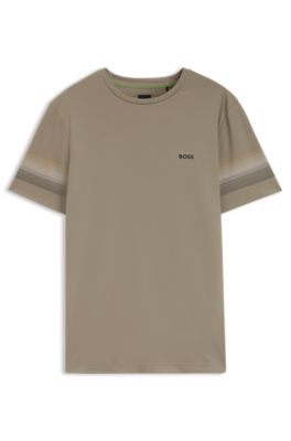 Active slim-fit T-shirt with sleeve stripes, Light Brown