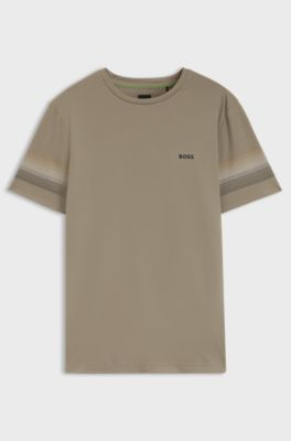 Active T-shirt slim fit dinamica con righe sulle maniche, Marrone chiaro