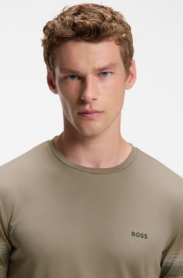 Active slim-fit T-shirt with sleeve stripes, Light Brown