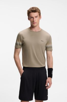 Active slim-fit T-shirt with sleeve stripes, Light Brown