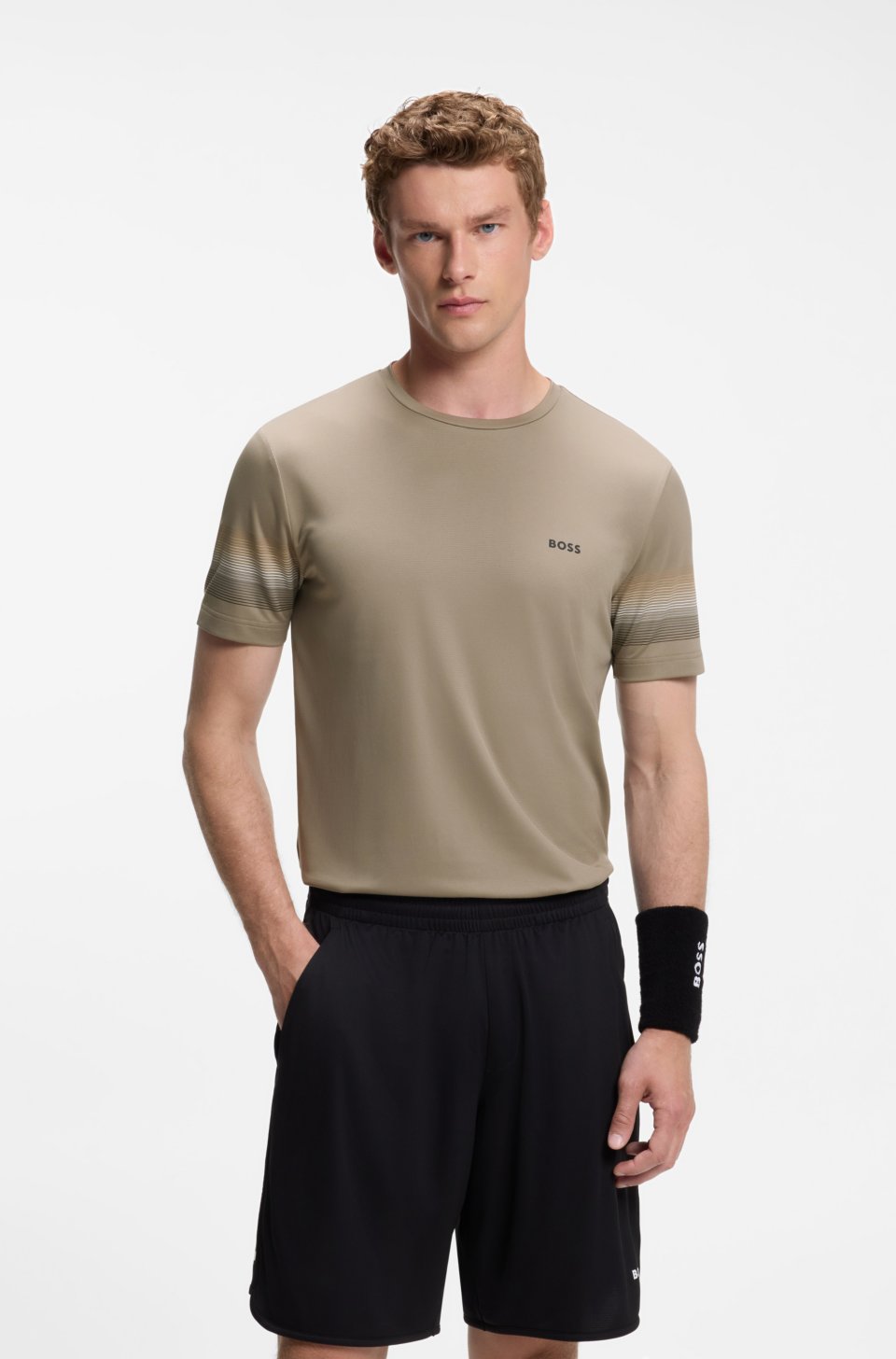 Active slim-fit T-shirt with sleeve stripes