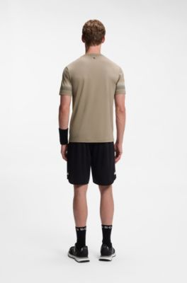 Active slim-fit T-shirt with sleeve stripes, Light Brown