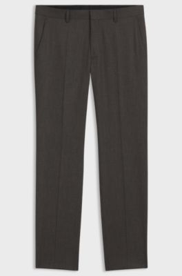 Regular-fit virgin wool trousers with micro pattern, Dark Brown