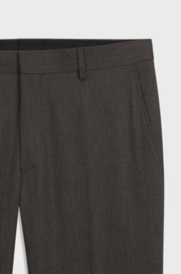 Regular-fit virgin wool trousers with micro pattern, Dark Brown