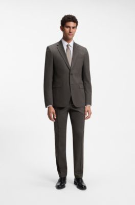 Regular-fit virgin wool trousers with micro pattern, Dark Brown