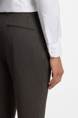 Regular-fit virgin wool trousers with micro pattern, Dark Brown