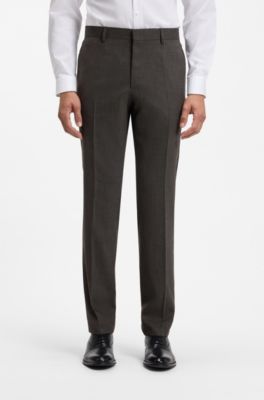 Regular-fit virgin wool trousers with micro pattern, Dark Brown