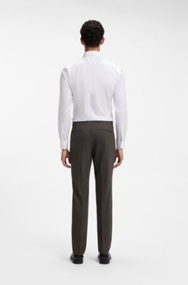 Regular-fit virgin wool trousers with micro pattern, Dark Brown
