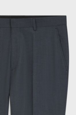 Regular-fit virgin wool trousers with micro pattern, Blue