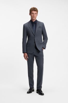 Regular-fit virgin wool trousers with micro pattern, Blue