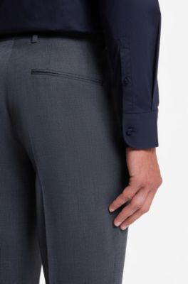 Regular-fit virgin wool trousers with micro pattern, Blue