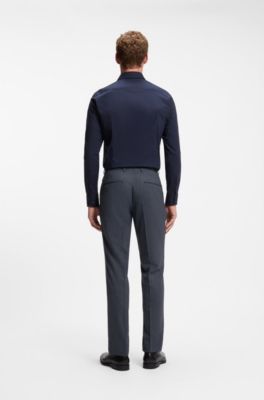 Regular-fit virgin wool trousers with micro pattern, Blue