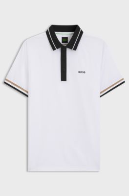 Active slim-fit polo shirt with branded details, White