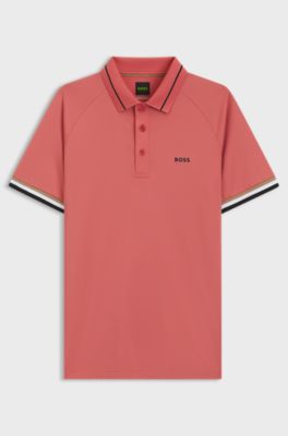 Active slim-fit polo shirt with branded details, Coral
