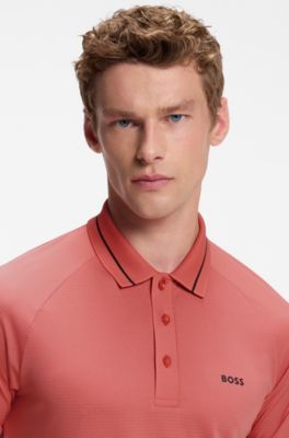 Active slim-fit polo shirt with branded details, Coral