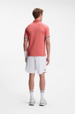 Active slim-fit polo shirt with branded details, Coral