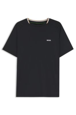 Active slim-fit T-shirt with signature-stripe collar, Black