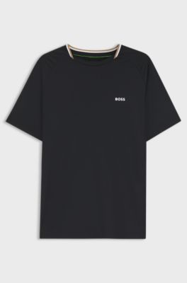Active T-shirt slim fit con colletto a righe iconiche, Nero