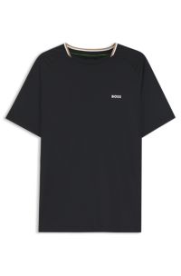 Active slim-fit T-shirt with signature-stripe collar, Black