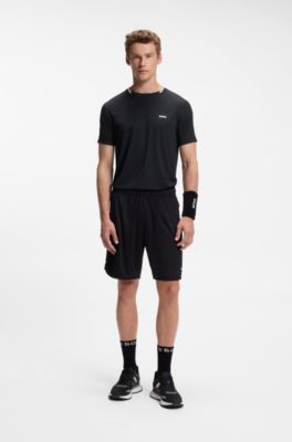 Active T-shirt slim fit con colletto a righe iconiche, Nero