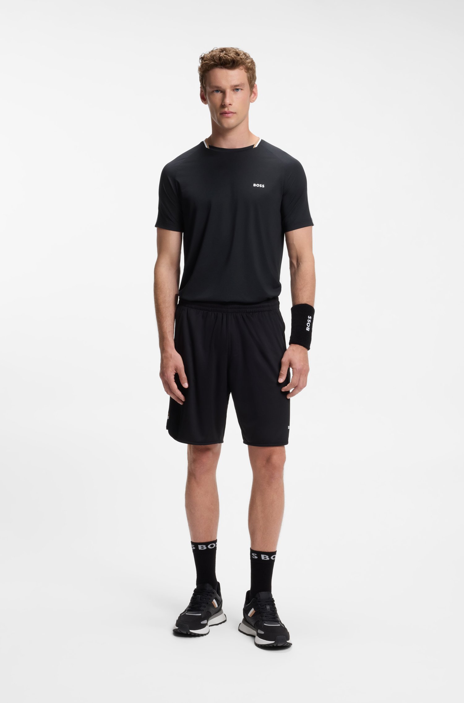 Boss Active slim-fit T-shirt with signature-stripe collar herr – bild 2