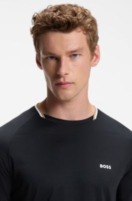 Active T-shirt slim fit con colletto a righe iconiche, Nero
