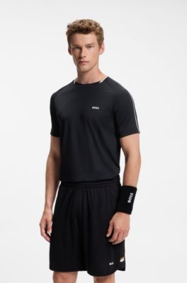 Active slim-fit T-shirt with signature-stripe collar, Black