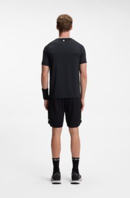 Active T-shirt slim fit con colletto a righe iconiche, Nero
