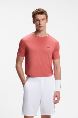 Active T-shirt Slim &agrave; col &agrave; rayures signature, Rouge