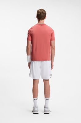 Active slim-fit T-shirt with signature-stripe collar, Red