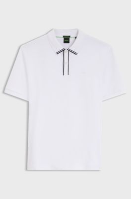 Striped-trim polo shirt in interlock cotton, White