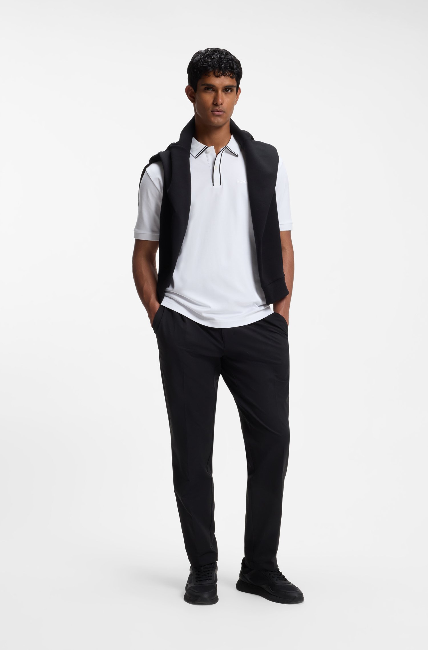 Boss Striped-trim polo shirt in interlock cotton pikéer herr – bild 2