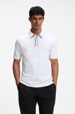 Striped-trim polo shirt in interlock cotton, White