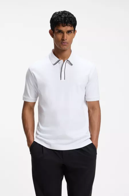 Striped-trim polo shirt in interlock cotton