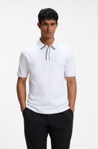 Striped-trim polo shirt in interlock cotton, White