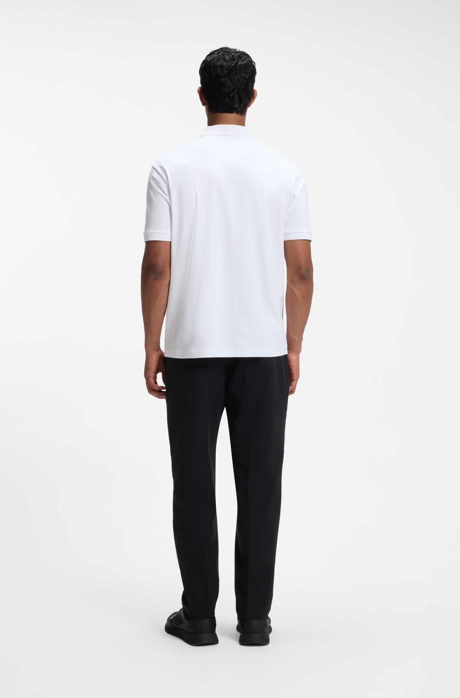 Boss Striped-trim polo shirt in interlock cotton pikéer herr – bild 3