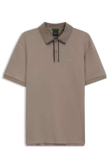 Striped-trim polo shirt in interlock cotton