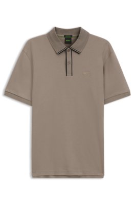 Striped-trim polo shirt in interlock cotton