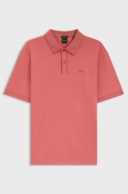 Polo in cotone intrecciato con profili a righe, Corallo