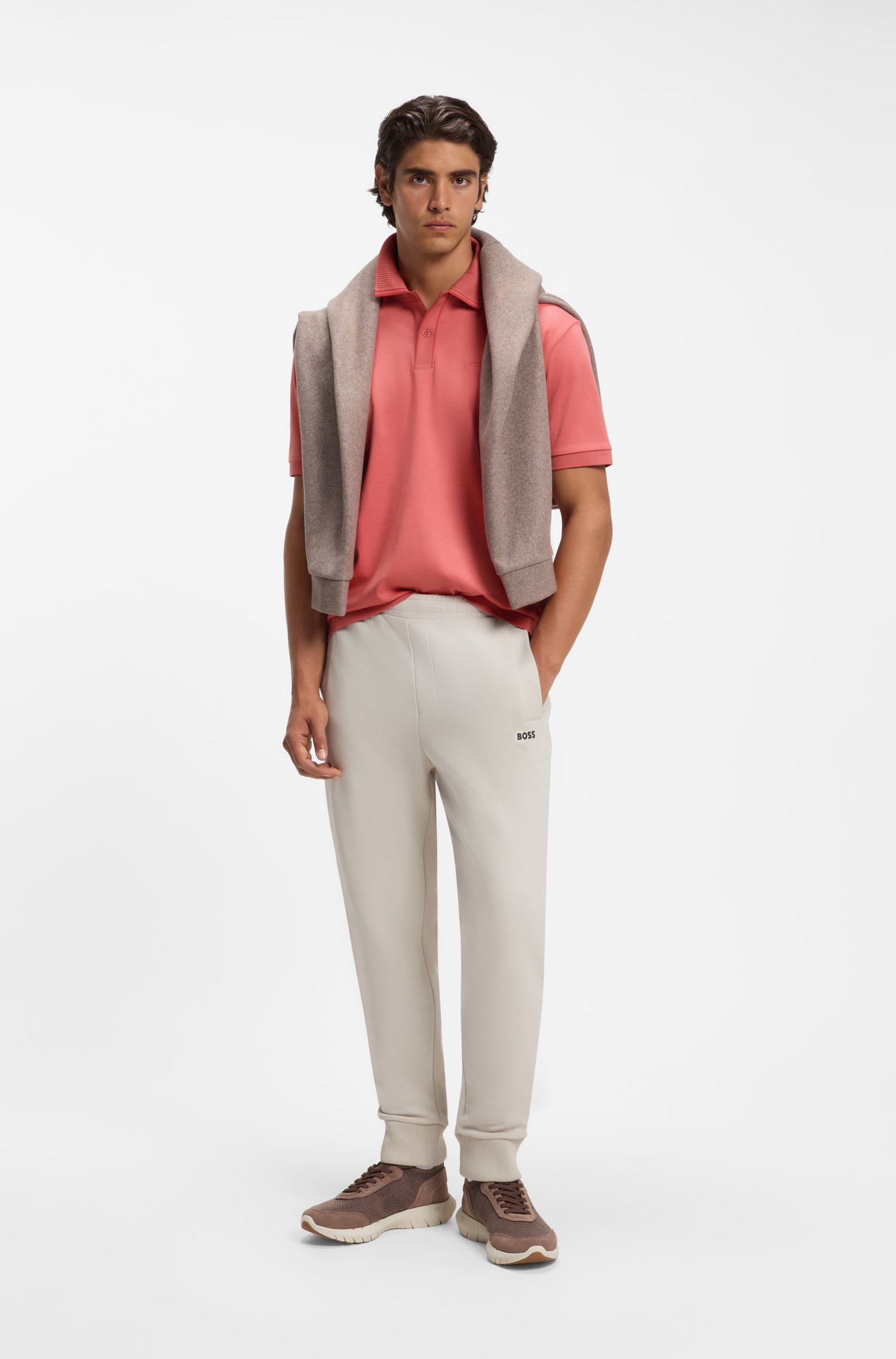 Boss Striped-trim polo shirt in interlock cotton pikéer herr – bild 2