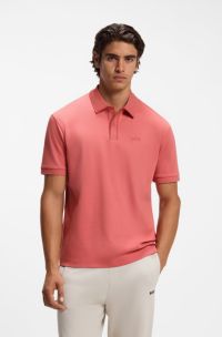 Polo en coton interlock avec finitions ray&eacute;es, Corail