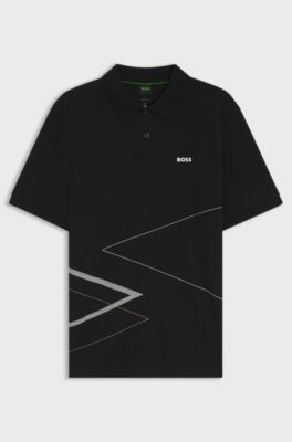 Maglietta polo in cotone Pima con stampa posizionata, Nero