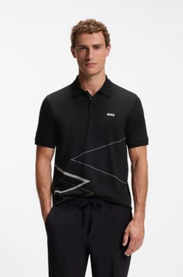 Pima-cotton polo shirt with placed print, Black