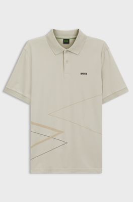Pima-cotton polo shirt with placed print, Light Beige