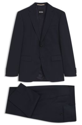 Two-piece regular-fit suit in a wool blend, Dark Blue